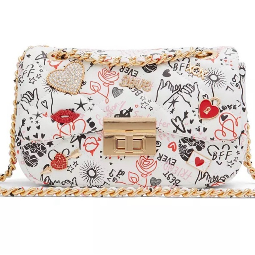 Aldo Lovesonggx designer White Crossbody Bag with Gold Chain